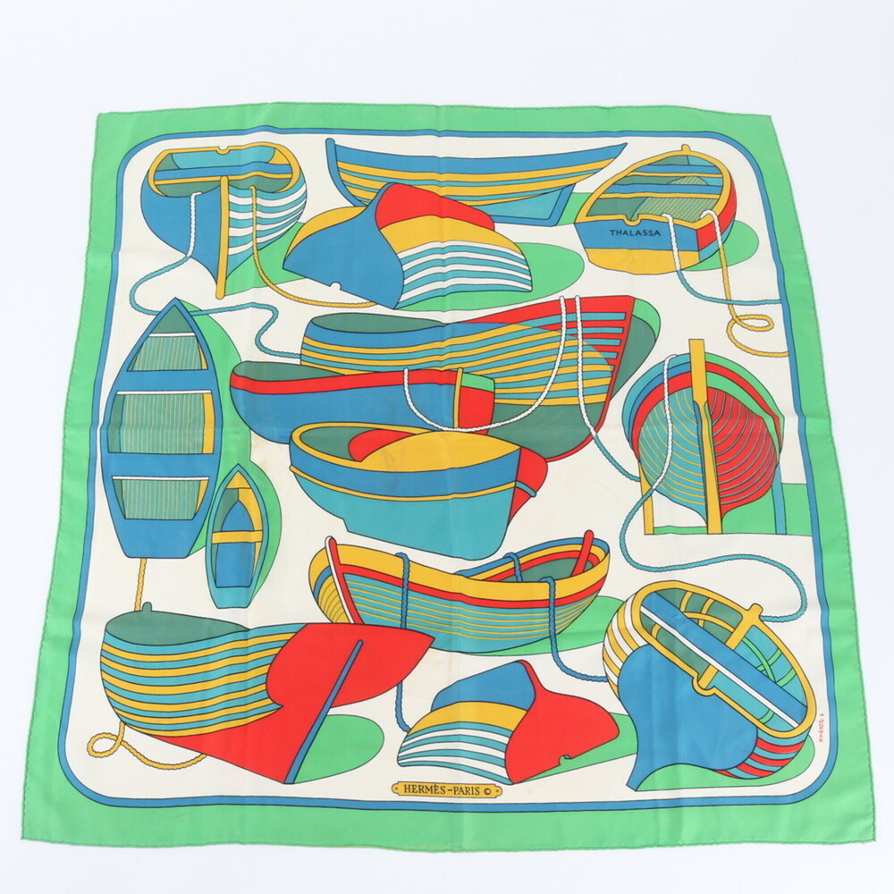 Hermes Carre 90 THALASSA Sea Boat 100% Silk Scarf with Tag, C Mark, Stole, Wo...